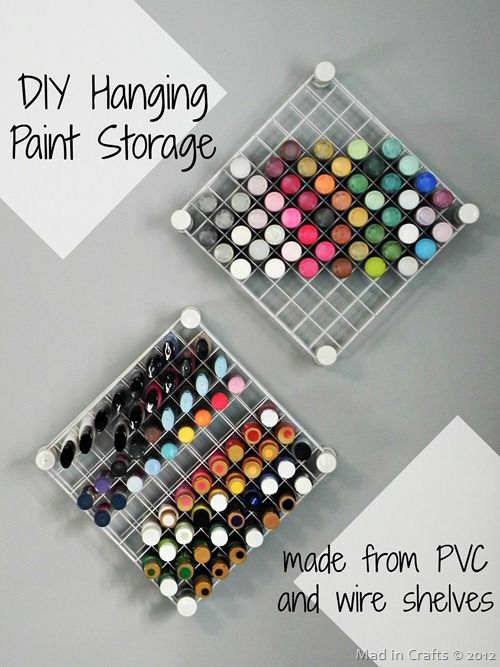 MAD IN CRAFTS: Craft Room Organization: PVC and Wire Shelf Paint Storage