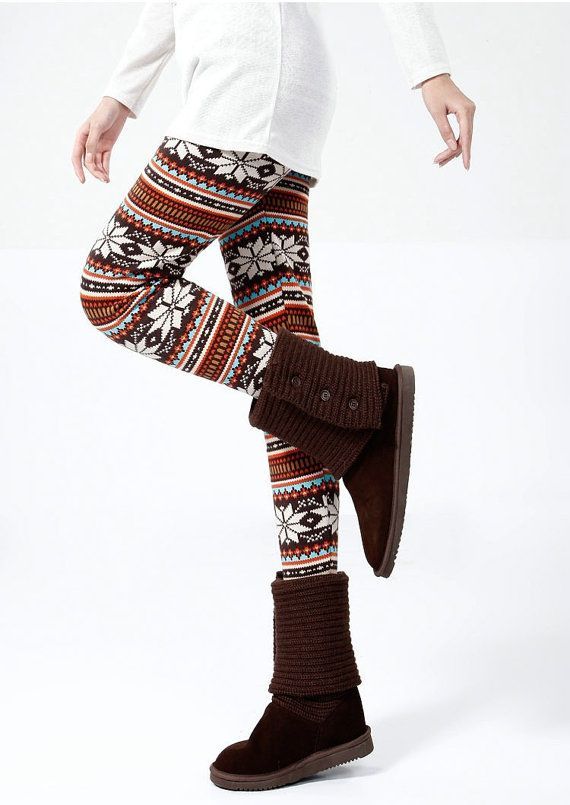 NEW Cute Snowflake Pattern Leggings, Colorful Graphic Winter Leggings, Cotton Sn