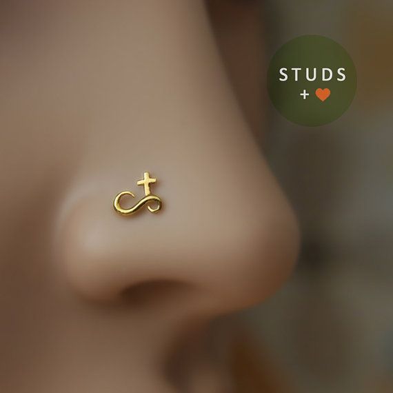 NOSE STUD /French Cross/ 24K Gold plated/ by StudsEarrings on Etsy, $12.95