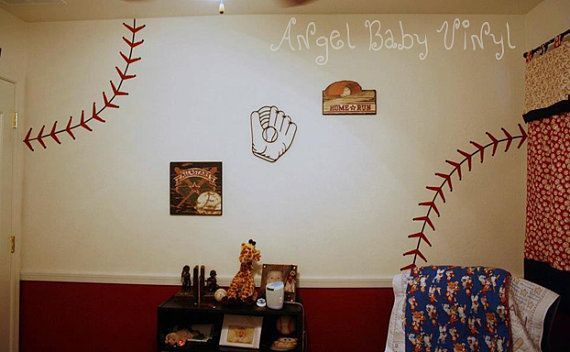 Nursery Baseball Decal Baseball Decor Red and by AngelBabyVinyl