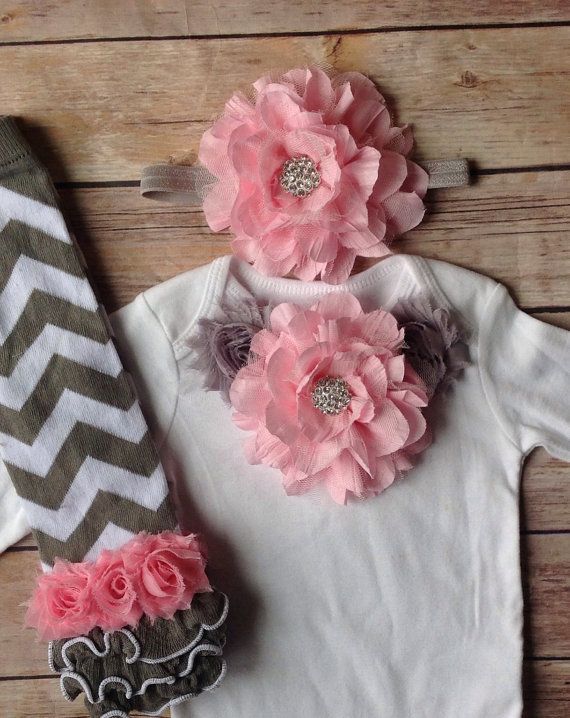 Pink Gray Grey Baby Girl Outfit Baby Girl by AvaMadisonBoutique