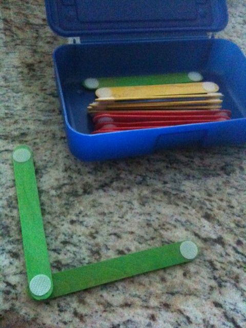 Quiet time or restaurant activity Put velcro dots on the ends of popsicle sticks