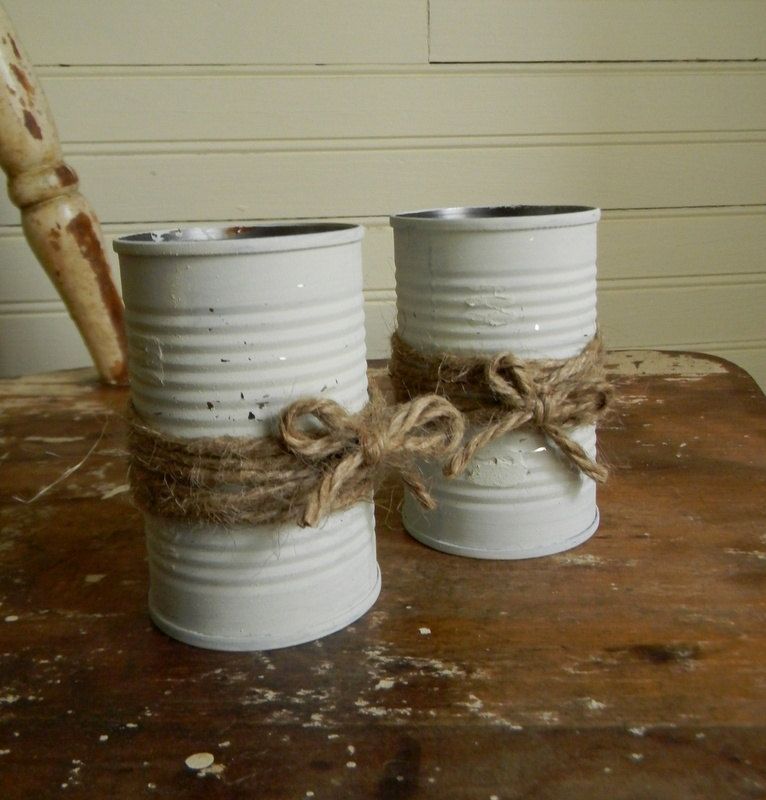 Shabby Chic, Rustic Wedding Decor Flower Vases, Painted Metal Can Vases FREE US