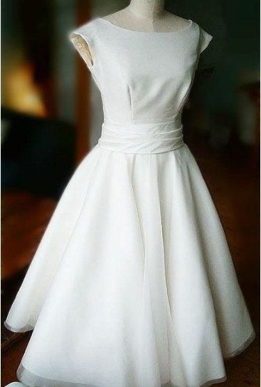 Simple Ivory tea length Chiffon wedding dress by MermaidBridal, $186.99