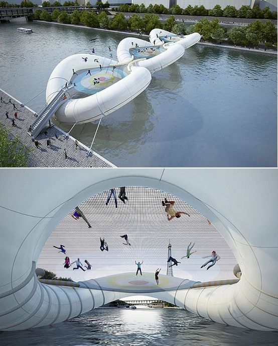 Trampoline bridge in #Paris — looks like #fun! || #France for #kids