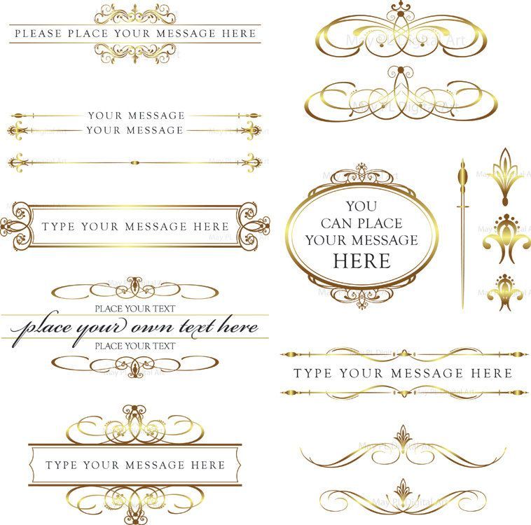 word clip art wedding embellishments | Calligraphy Vintage Clip Art Clipart GOLD