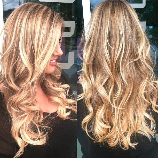 Beachy blonde highlights on top, color melt everything else from light brown to