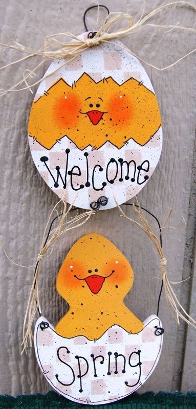 Easter Chick Wood Sign – Easter Decoration – Welcome Spring Sign – Wall or Door