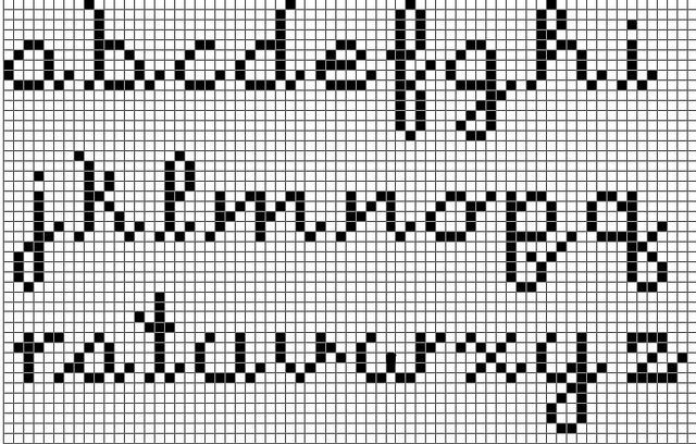 lowercase cursive cross-stitch alphabet by mabith, via Flickr