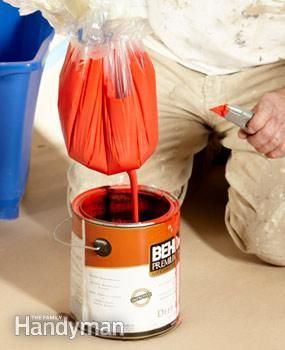 Painting Tips: Use a paint pail lined with a garbage bag instead of a messy pain