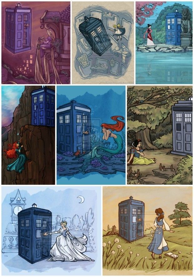 Pixar Disney Characters Princesses Doctor Who TARDIS Illustrations Karen Hallion