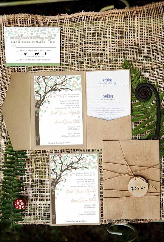 Rustic wedding invitation set, mint wedding invitation, tree invitation, spring