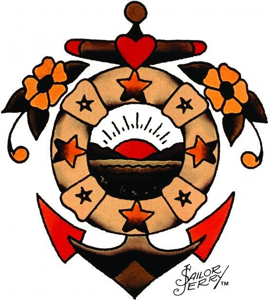 Sailor Jerry anchor (maybe lose the mountains in the middle and put waves insead