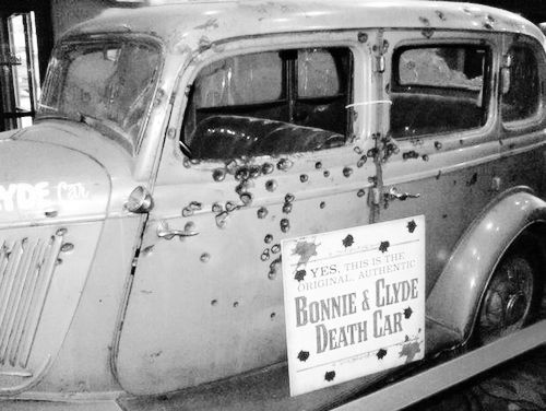 The aftermath of the infamous Bonnie and Clyde’s car after they were ambushed.