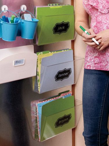 Turn an overlooked space into a multi-purpose hub!  Use colorful folders for eac