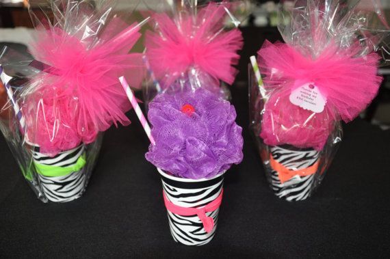 Unique Girls Spa Party Bath Puff Smoothie Favor filled with Nail Polish, Hair-ti