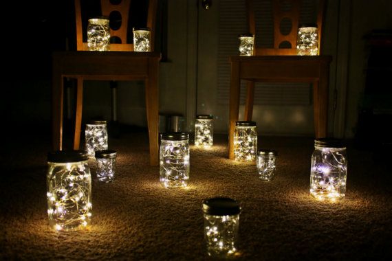 Unique lighting idea – each jar is “loaded” with a string of battery-powered lig