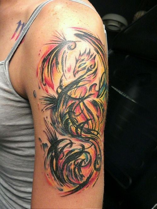 watercolor phoenix tattoo