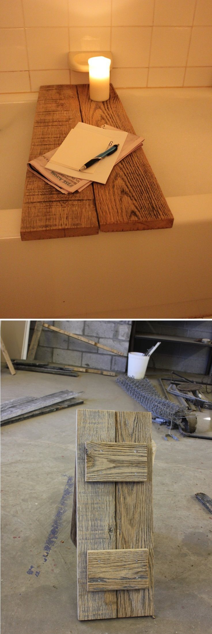 Bubble Time: DIY Reclaimed Oak Bathtub Caddy – Let Alan know I found projects! @