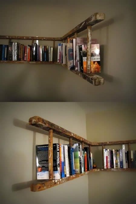 Cool idea… vintage ladder bookcase. Love using old things to decorate with…
