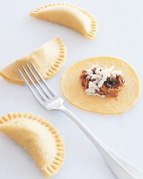 Empanada Dough – 2 C. flour, 3/4 C fine cormeal, 2 tsp sugar, 1/2 tsp salt, 3 Tb