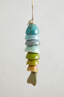 Wind Chime: ceramic hemispheres hung close together create long body of a fish w