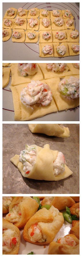 Crab-Filled Crescent Wontons 1-8 oz. tube crescent roll dough 3 oz. cream cheese