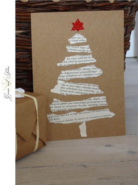 Cute DIY Christmas card–might try it with pages from old hymnal