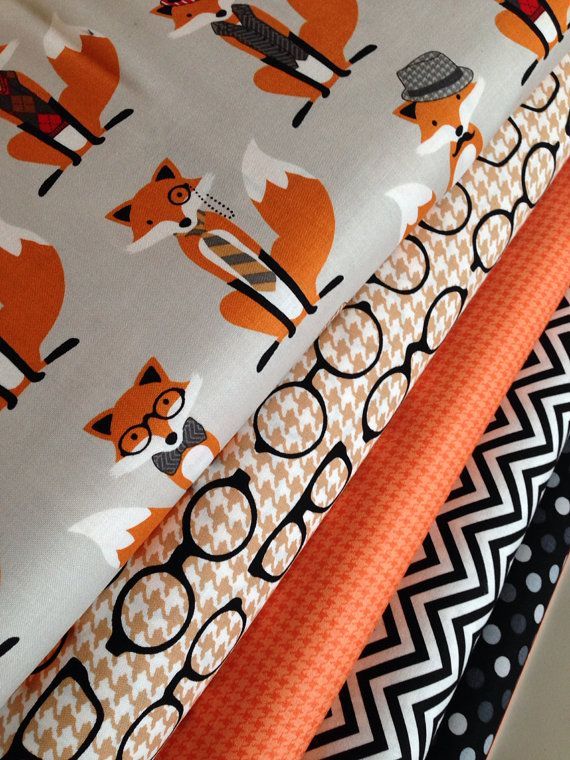 Fox fabric bundle by Andie Hanna for Robert Kaufman- 1/2 Yard Fabric Bundle, 5 t