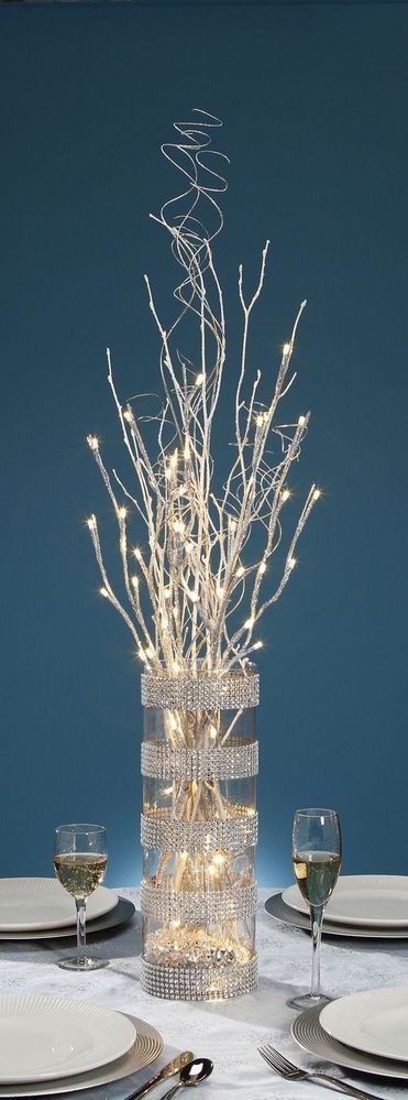 Light for centerpiece ideas…..27 Inch Silver Glitter Branch with 20 Warm White