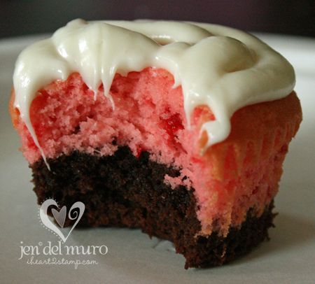 Oh I think I might try this next week…brownie mix on bottom, strawberry cake i