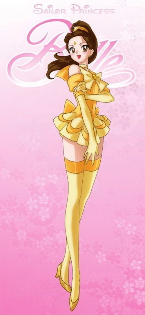 Part of a series showing Disney heroines as Sailor Scouts: Belle from “Beauty an
