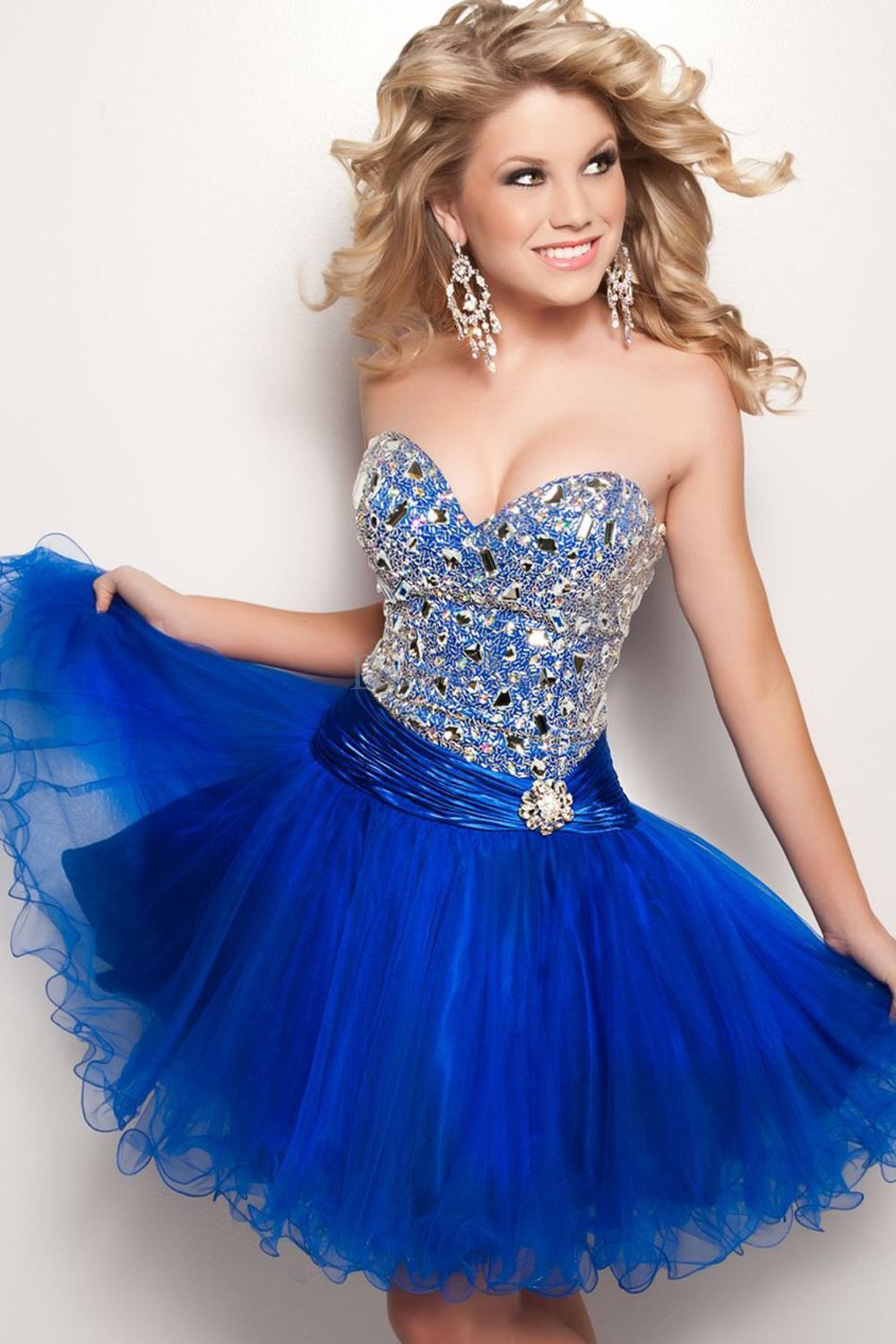 Royal Blue Sweet 16 Dress with Peaked Sweetheart Neckline and Crystalsdressale.c