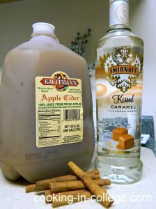 Caramel Apple Martini: 1oz. Caramel vodka, .5 oz vodka, 1 oz. apple cider. Rim g
