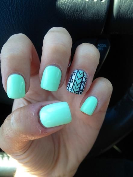 Cute tribal print mint nails
