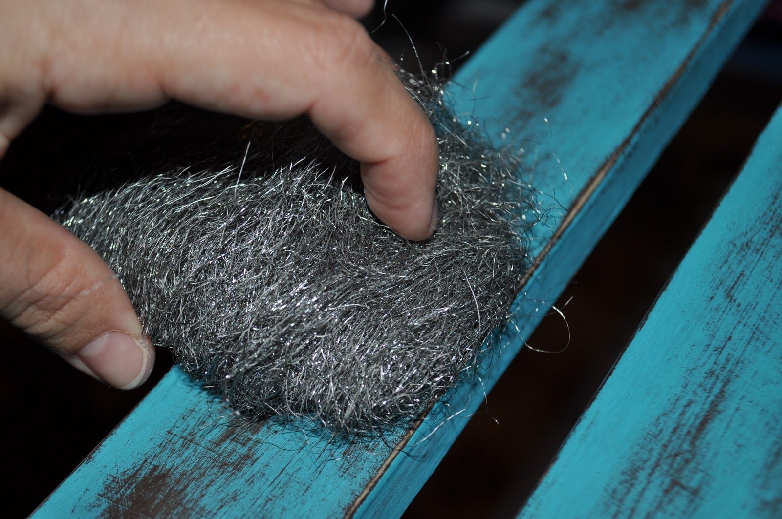 Distressing painted wood with medium steel wool including full tutorial and mate