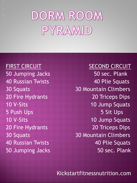 Dorm Room Pyramid Workout (or hotel room!) any small space with no equipment thi