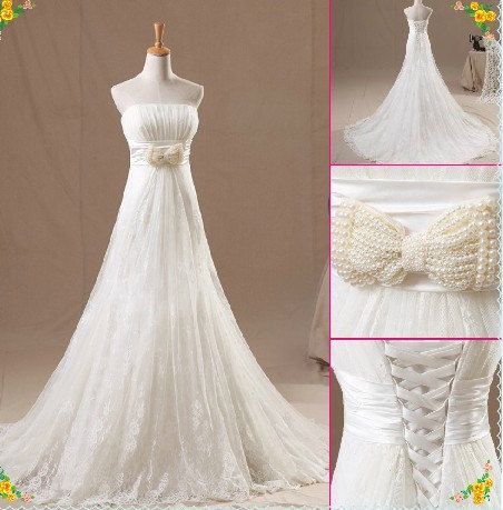 Etsy wedding dress: Strapless Empire Waist Lace Aline wedding dress by Lovingdre