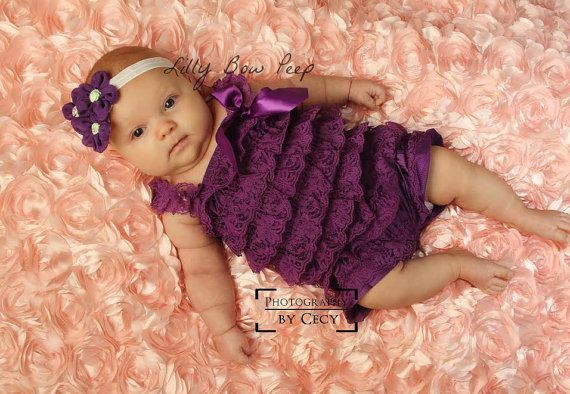 Fancy Vintage Purple Lace Petti Romper & Flower Headband-Baby Girl Outfit-Preemi