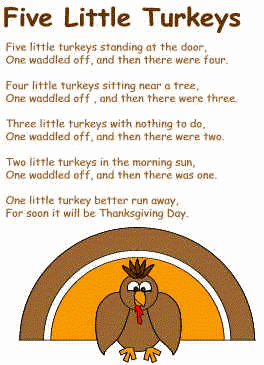 Five Little Turkeys Five little turkeys standing at the door, One waddled off, a