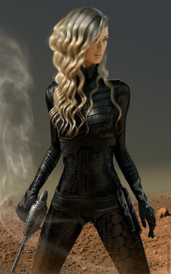 hunter of the future, sci-fi girl, futuristic suit, cyberpunk, science fiction,