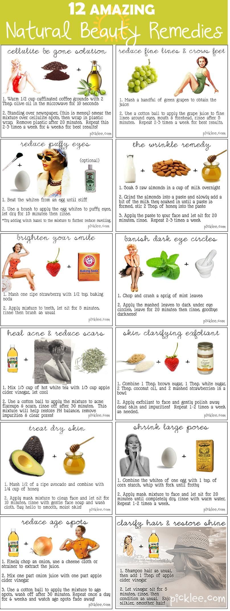 Skin care tips and ideas : 12 Astonishing Natural Beauty Remedies {DIY Inspirati