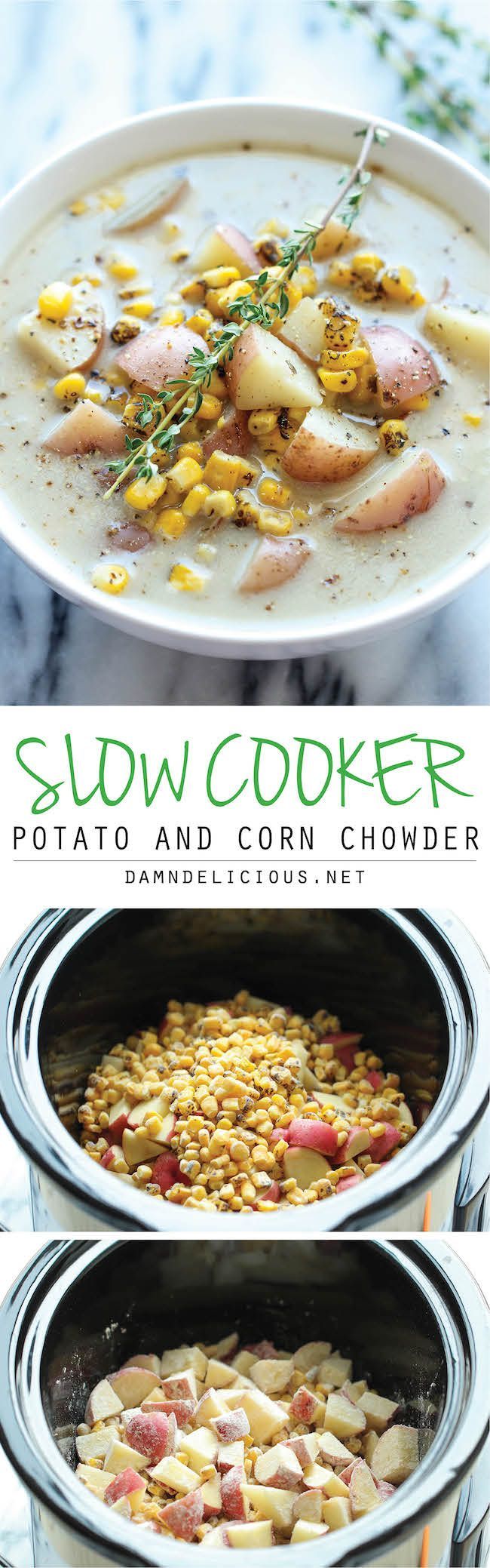 Slow Cooker Potato and Corn Chowder – The easiest chowder you will ever make. Th