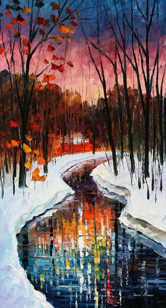 Winter Stream — PALETTE KNIFE Landscape Oil Painting On Canvas by AfremovArtSt