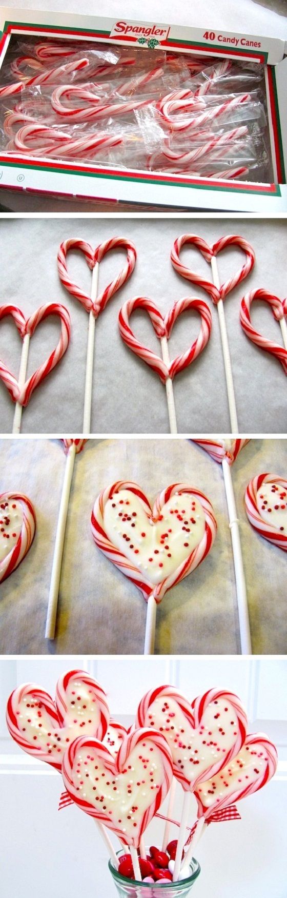 Candy Cane heart shaped lollipop. Just bake at 300F for 3 minutes, then quickly