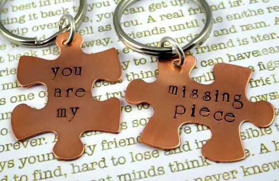 You Are My Missing Piece Puzzle Piece Couples Keychain Set of Two – Hand Stamped