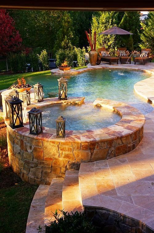 Beautiful Backyard Pool Hot tub dec