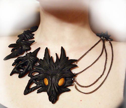 Polymer clay dragon neckpiece–the