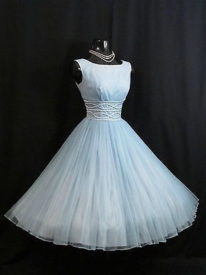 Vintage 1950s Blue Chiffon Organza