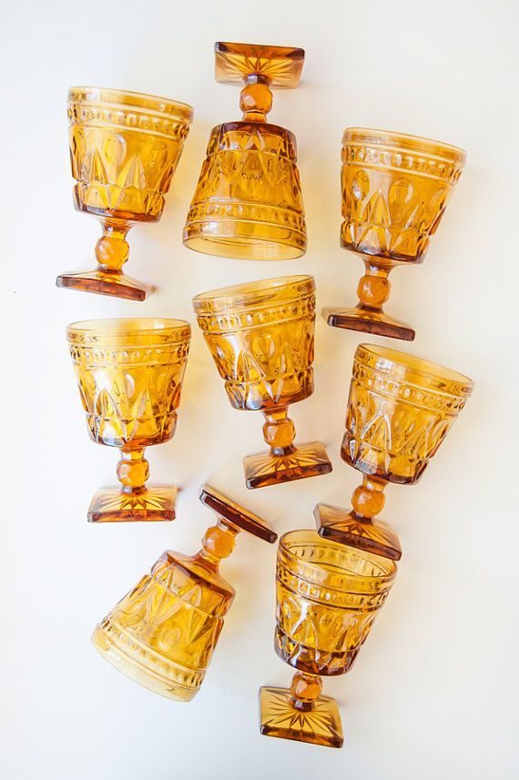 Vintage Amber Glassware Set of 8 by